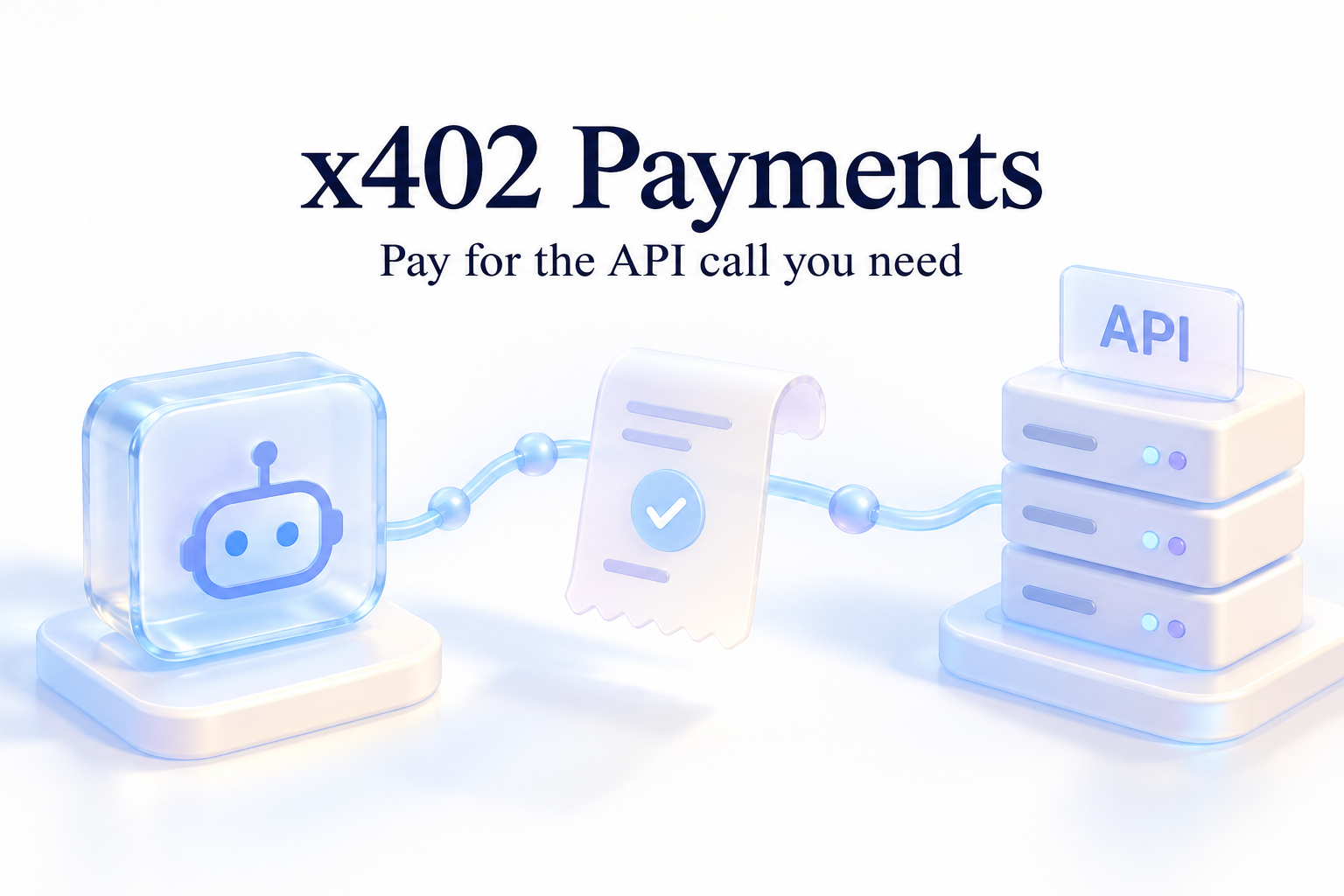Light illustration of an AI agent paying for an API request through x402